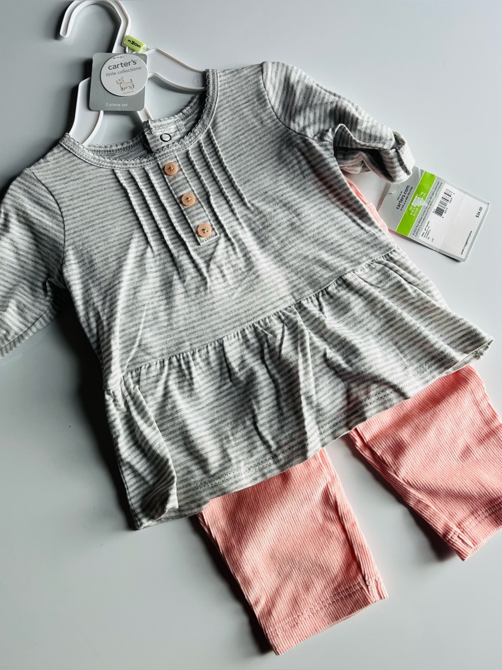 Carter's Gray Striped Peplum Top & Pink Corduroy Pants Set NWT